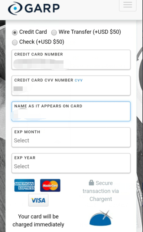 FRM报名信用卡支付