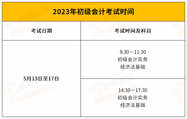 2023年初級會計考試時間