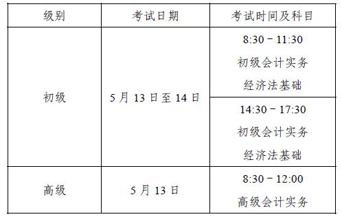 上海市2023年初級會計考試時間