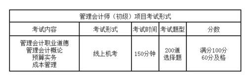 中国管理会计初级考试形式