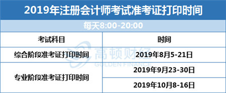 2019注冊會計師準(zhǔn)考證打印時間、