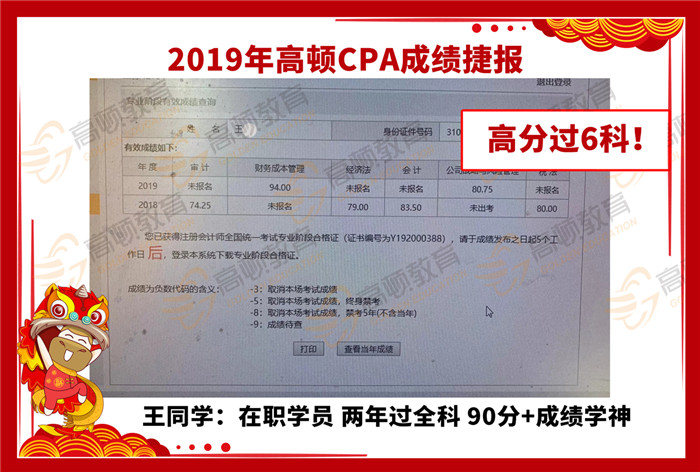 一,闪眼的一次六科成绩单:2019年12月20日是cpa成绩公布的日子,兴奋的