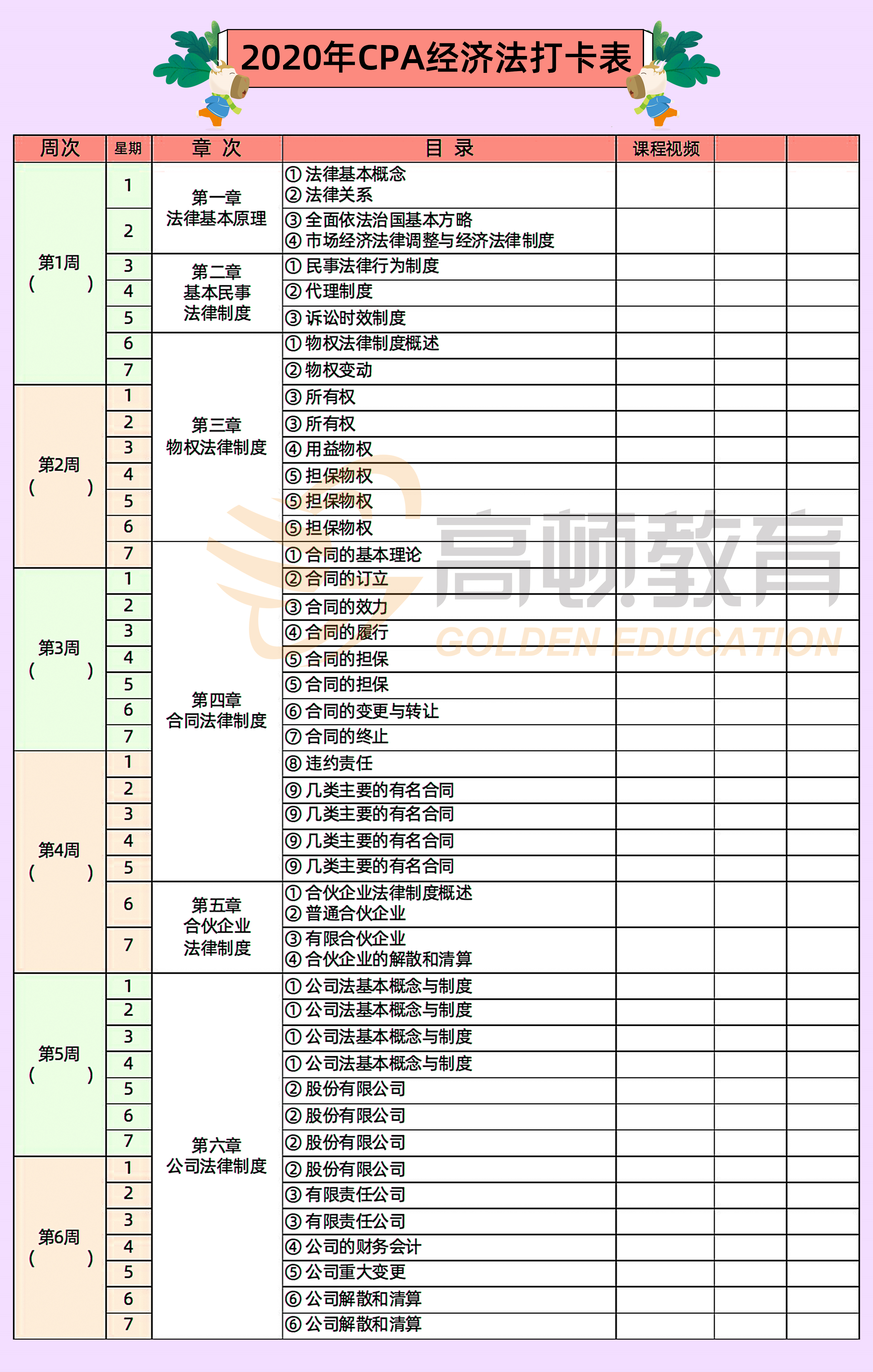 CPA經(jīng)濟法學(xué)習(xí)計劃表