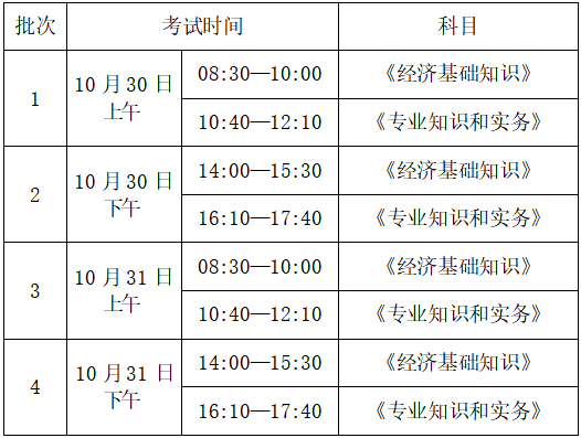 浙江初中级经济师考试时间