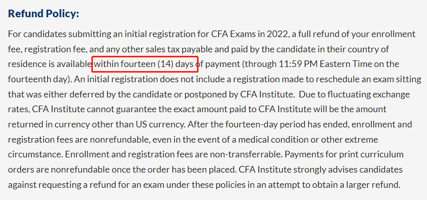 cfa 48小時(shí)退考會退全款嗎？官方答案來了！