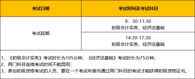 初级会计考试时间怎么安排