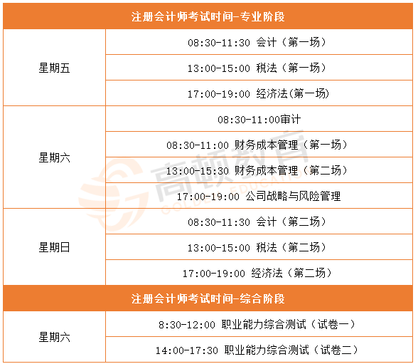 注册会计师考试时间