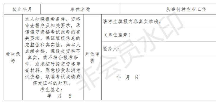 现场资格审核用工作简历表