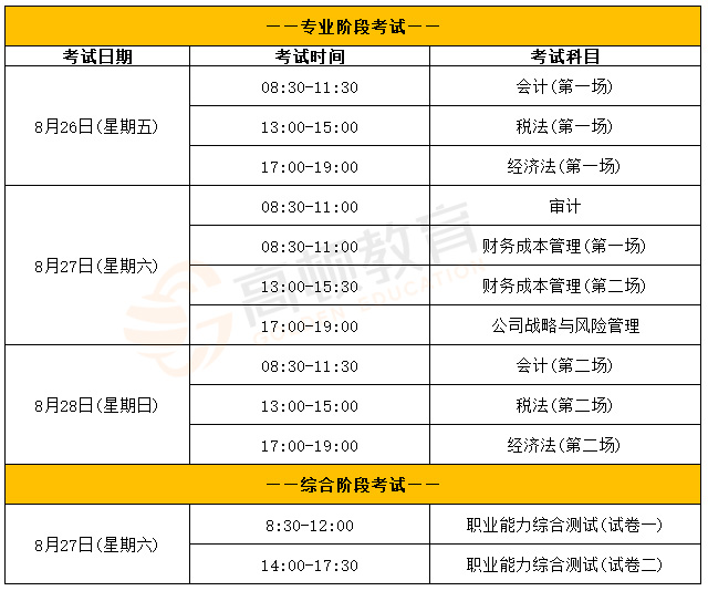 注册会计师考试时间