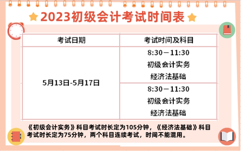 2023年辽宁初级会计考试时间已确定：5月13日至17日！